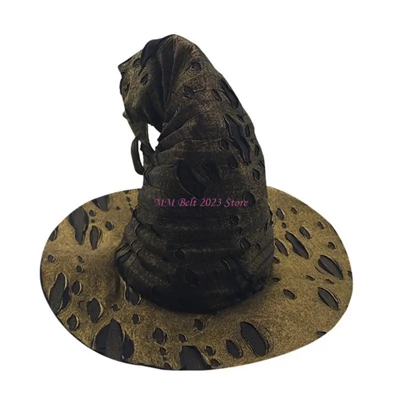 

49ME трендовая остроконечная шляпа ведьмы для вечеринки, косплей, подростковая шляпа волшебника с рваными декорами в виде