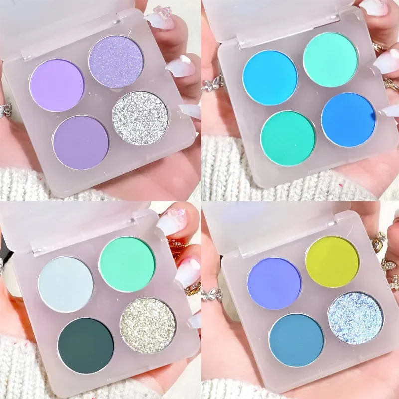 Paleta coreana da maquiagem da sombra do brilho, azul, verde, roxo, perolado, Dia das Bruxas, 4 cores