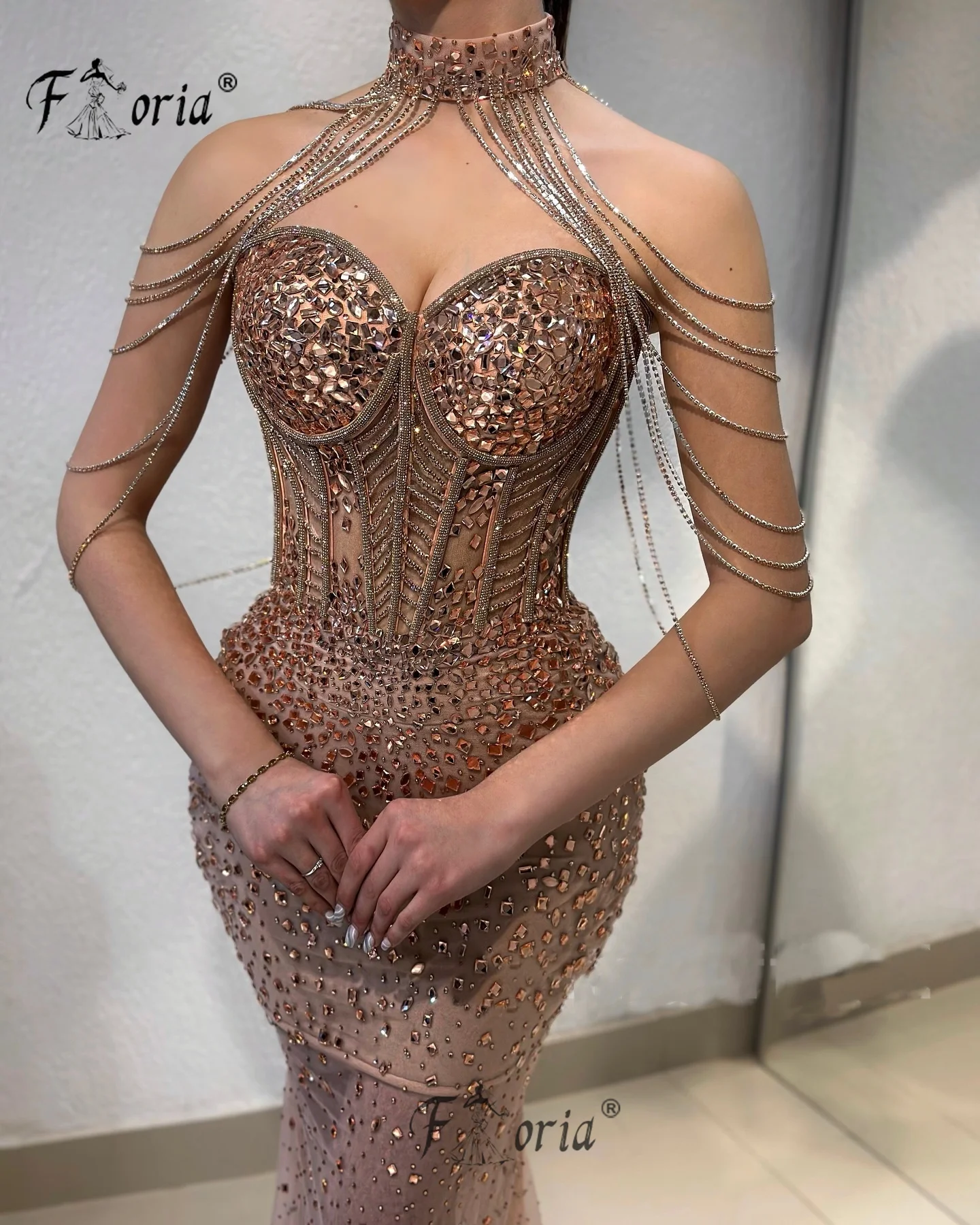 Luxury Heavy Crystal Beadings Party Dress Tassel Stones Special Formal Occasion Gown Illusion Couture Celebrity Vestidos Noche