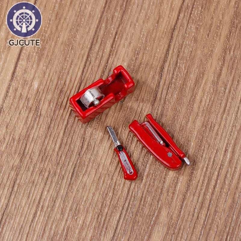 Criativo Mini Tape Cutter, Art Knife, Simulação em Miniatura, Aprendizagem Suprimentos, Papelaria, Modelo Mobiliário, Dollhouse Acessórios