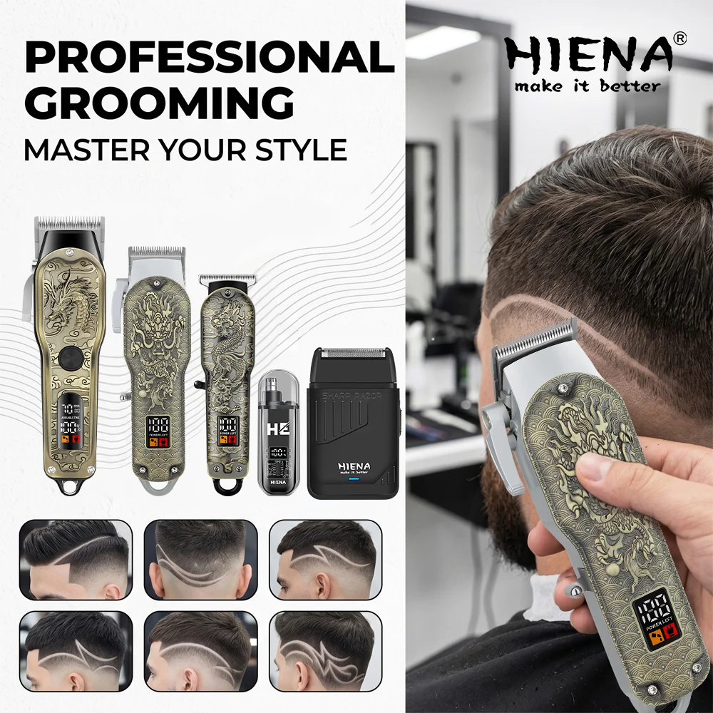 HIENA 5pcs Professional Hair Clippers for Men, Cordless Barber Clippers with Precision Trimmer and Dual Foil Shaver,LED Display, Electric Hair Cutting Machine, Men’s Grooming Kit, Gift for Him (Bronze) view 6