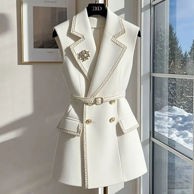 Frauen Neue Frühling Und Herbst Weste frauen Neue Winter Lap Tragen Taille Weiß Anzug Weste V-ausschnitt Bequeme Weste Büro freizeit Mantel