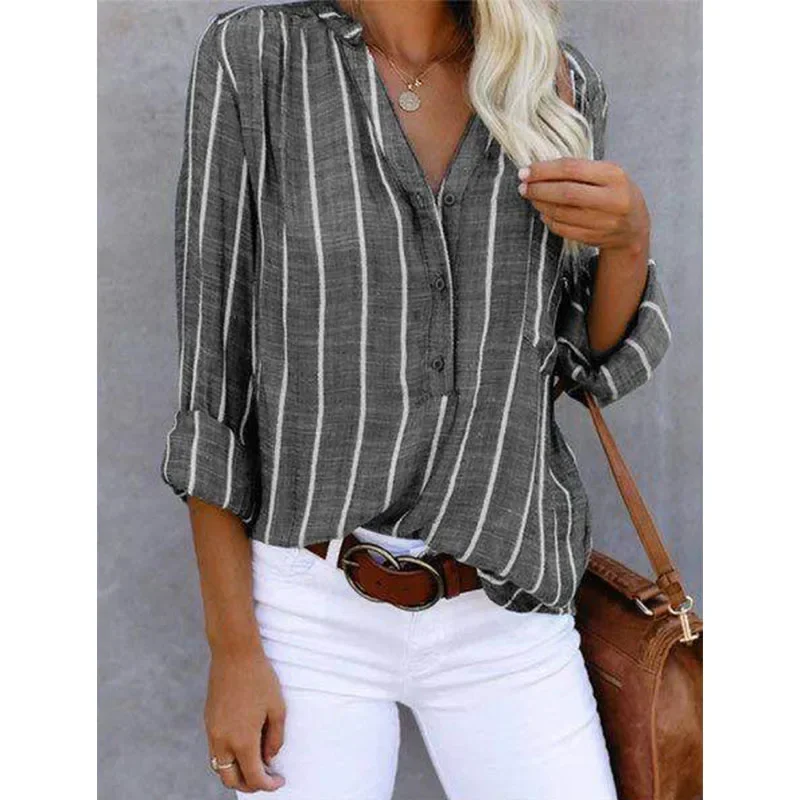 Casual Losse Gestreepte Shirts Voor Herenmode Herfst Vintage Oversized Shirts En Blouses Mode Elegante Jeugd Dames Tops