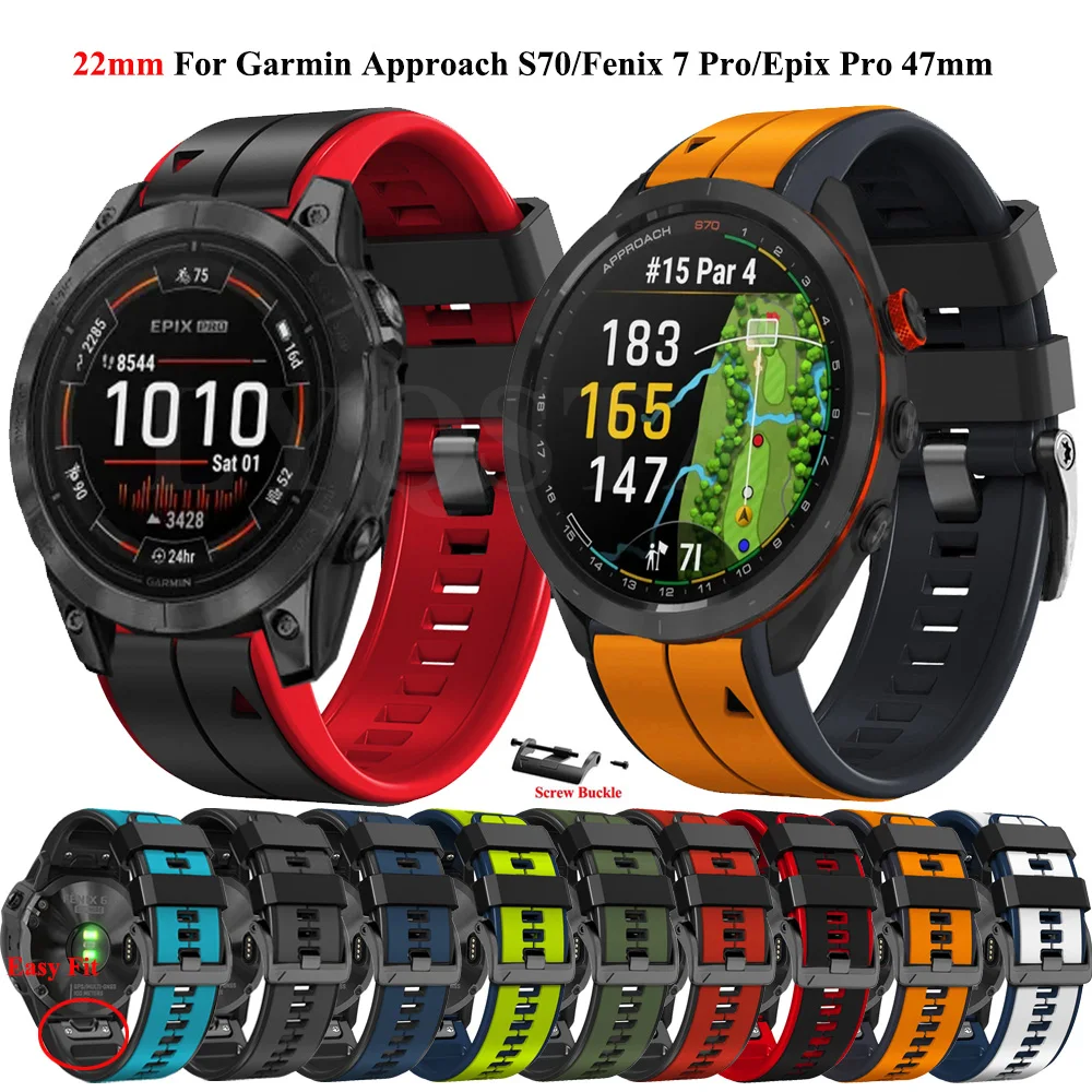 26 22MM Silicone QuickFit Watchband Strap For Garmin Approach S70 Fenix 8 7X 7 Pro 6X 6 Pro Epix Smart Watch Wristband Bracelet