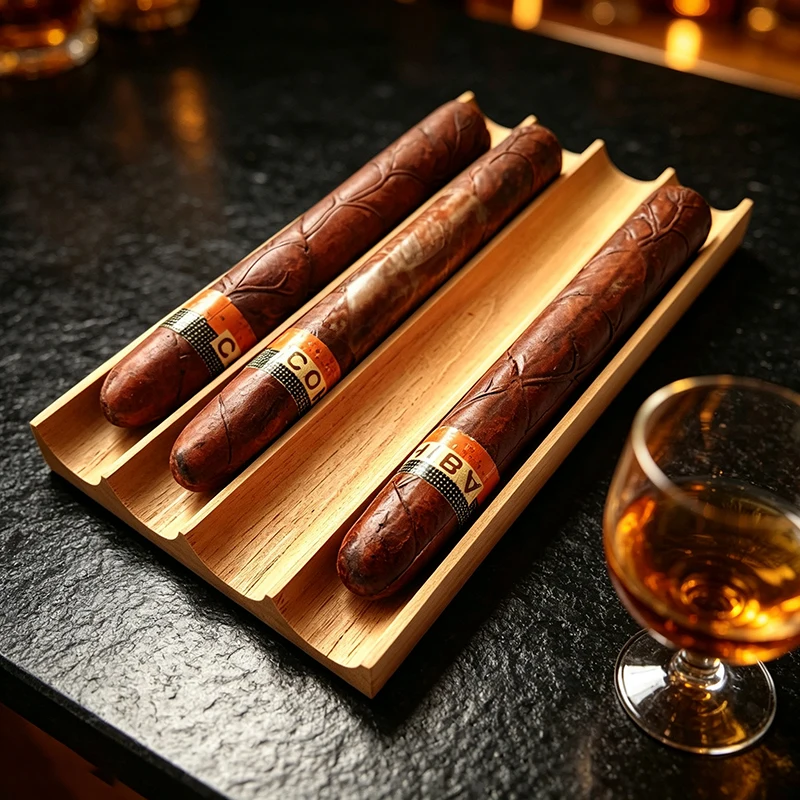 Men'S Accessories Organizer Tray - ถาดไม้สำหรับวางซิการ์ 4 ช่อง, ที่วางซิการ์ทำจากไม้ธรรมชาติ, ชั้นวางสำหรับจัดแสดง, อุปกรณ์จัดระเบียบโต๊ะสำหรับบาร์ในบ้าน,