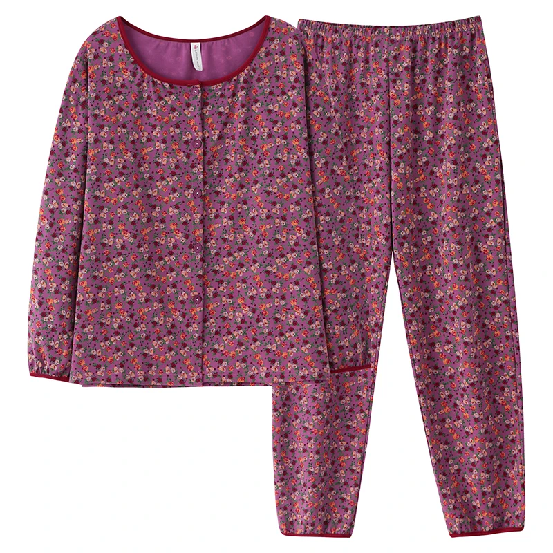 

Женский хлопковый пижамный комплект, пижамы с длинными рукавами, женский кардиган с круглым вырезом, Mujer, одежда для сна с маленькими цветочками, домашняя одежда для женщин