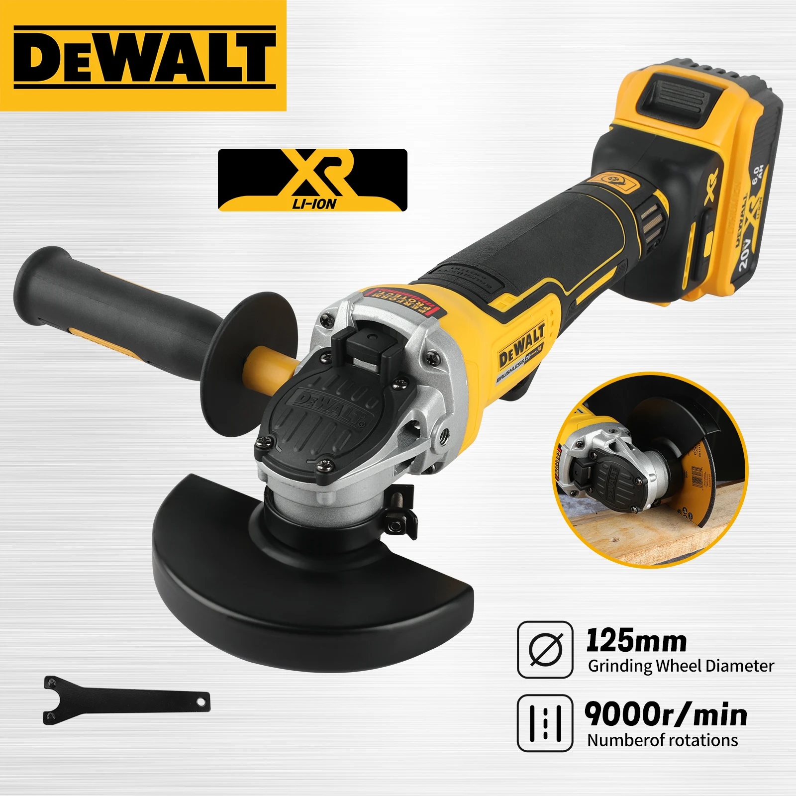 18V Brushless Electric Angle Grinder 125mm High Torque Cordless Grinder for Metal Cutting Wood Grinding