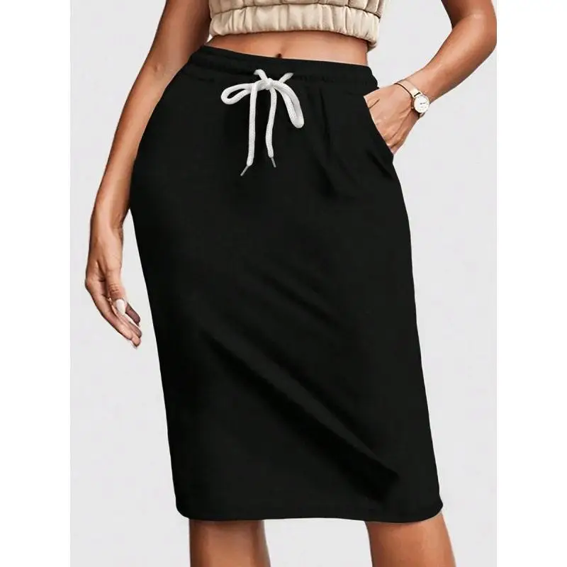 Pure Color Slit Skirt Midi Split Skirt Denim Fabric mid Waist Design Other Material Batwing Shape Other Season Winter Collection