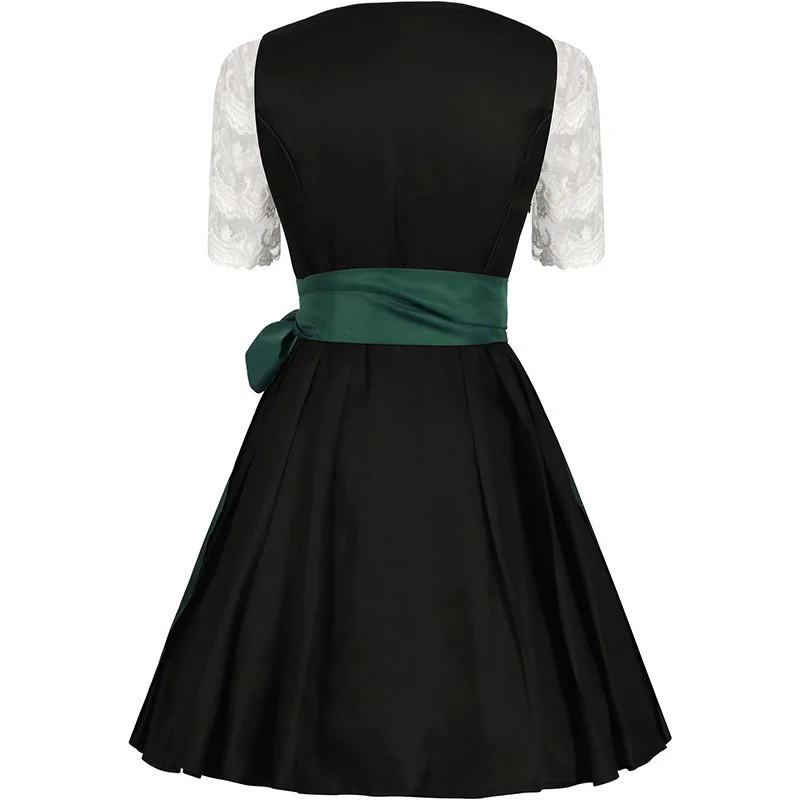 Deutsches Oktoberfest Dirndl-Kostüm für Damen, elegantes Spitzen-Blumen-Bayerisches Traditionelles Kleid, Vintage-Dienstmädchen-Festival-Cosplay-Fantasie-Anzug – Detail 28