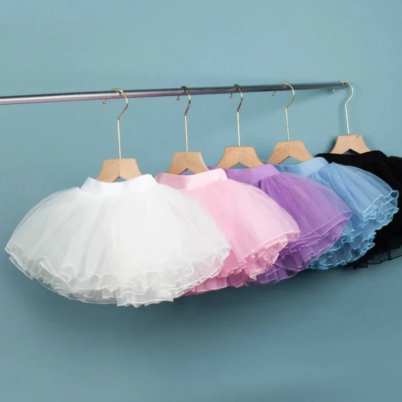 Ballet Skirt with 5 Colors Children\'s Fluffy 4-layer Soft Yarn Fashionable and Cute Sheer Skirt Elastic Ballet Skirt Dance Skirt