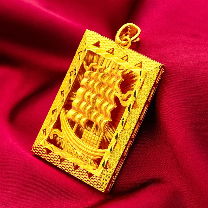 

24K Gold Smooth-Sailing Men's Pendant, AU999 Pure - Tough 3D Sailboat Style, Texture Refraction, Neck Luck Charm