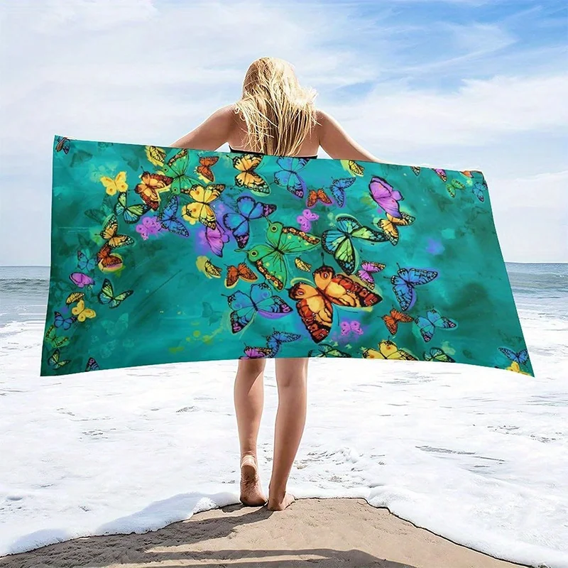 Beach Towel Colorful Butterfly Pattern Sun Protection Windproof Suitable for Swimming Pool Camping Travel Blanket