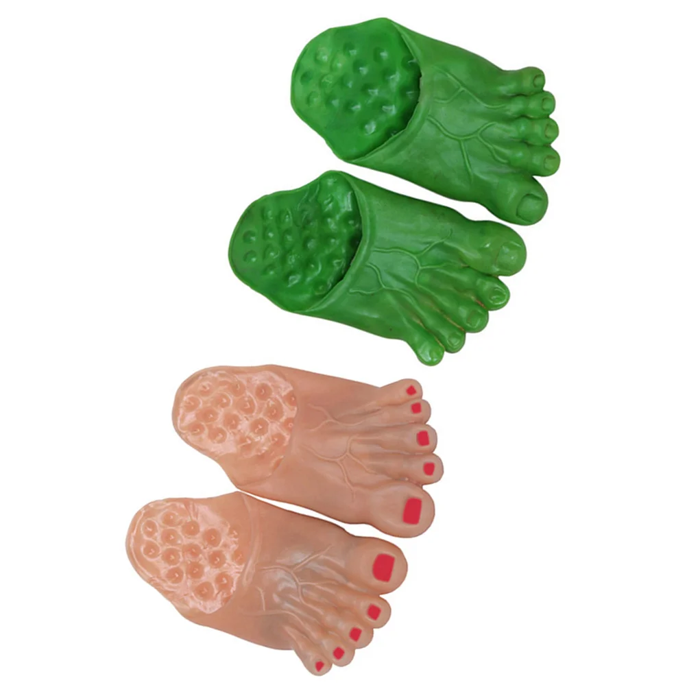 

2Pairs Halloween Slippers Scary Giant Party Props for Costume Masquerade Cosplay Green Skin