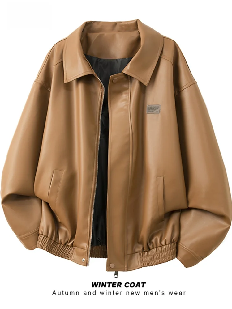 

Мужское модное свободное длинное повседневное пальто из искусственной кожи в стиле ретро с воротником-стойкой, ветрозащитное длинное свековое пальто на осень-зиму