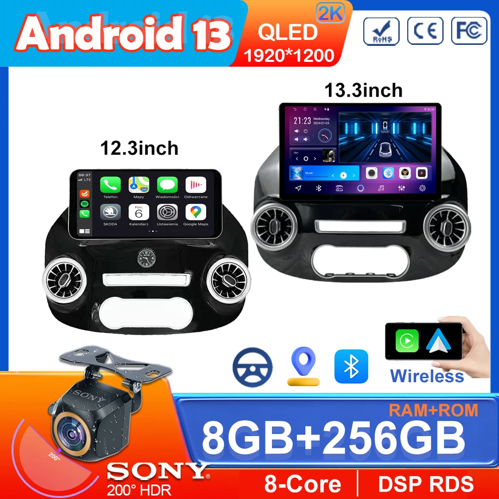 

13 Inch Android 13 For Mercedes Vito W447 2014-2022 Car Radio 5G wifi Stereo Multimedia Player GPS Navigation 1920*1200 7862 CPU