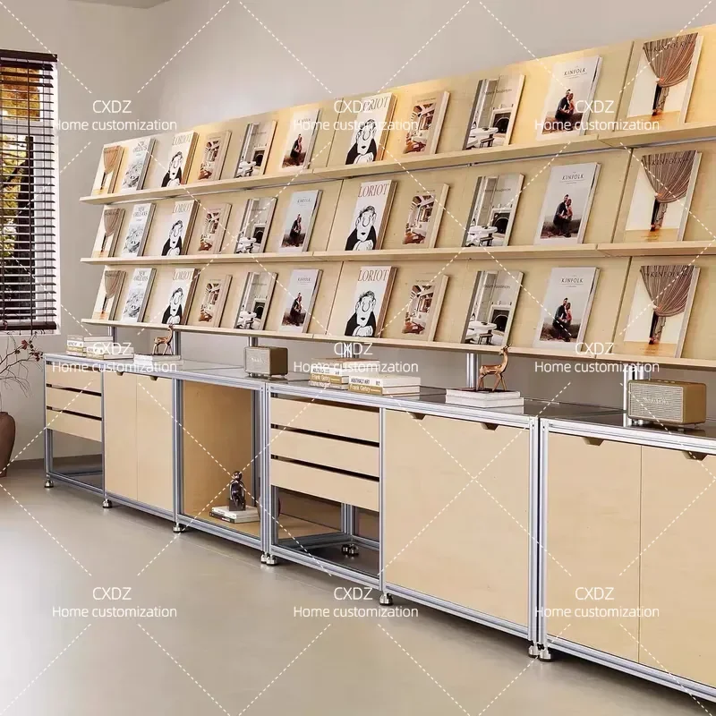 Simple Aluminum Display Cabinet Multi-layer Shelf Birch Ocean Panel Bookshelf Figure Line Container