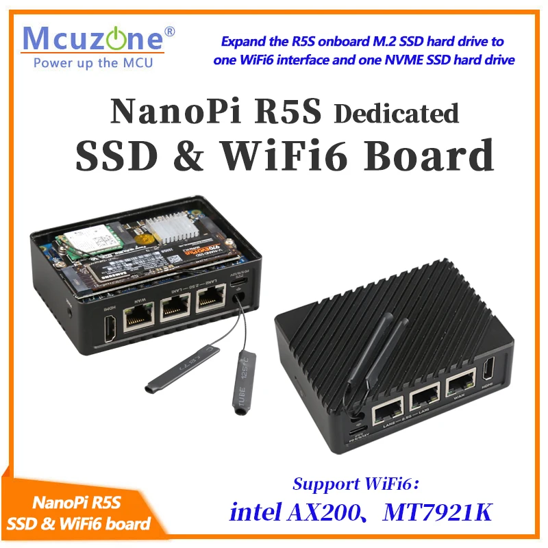 

NanoPi R5S Dedicated NVME SSD & WiFi6 Board MT7921K M.2 Debian AX200 RTL8822CE