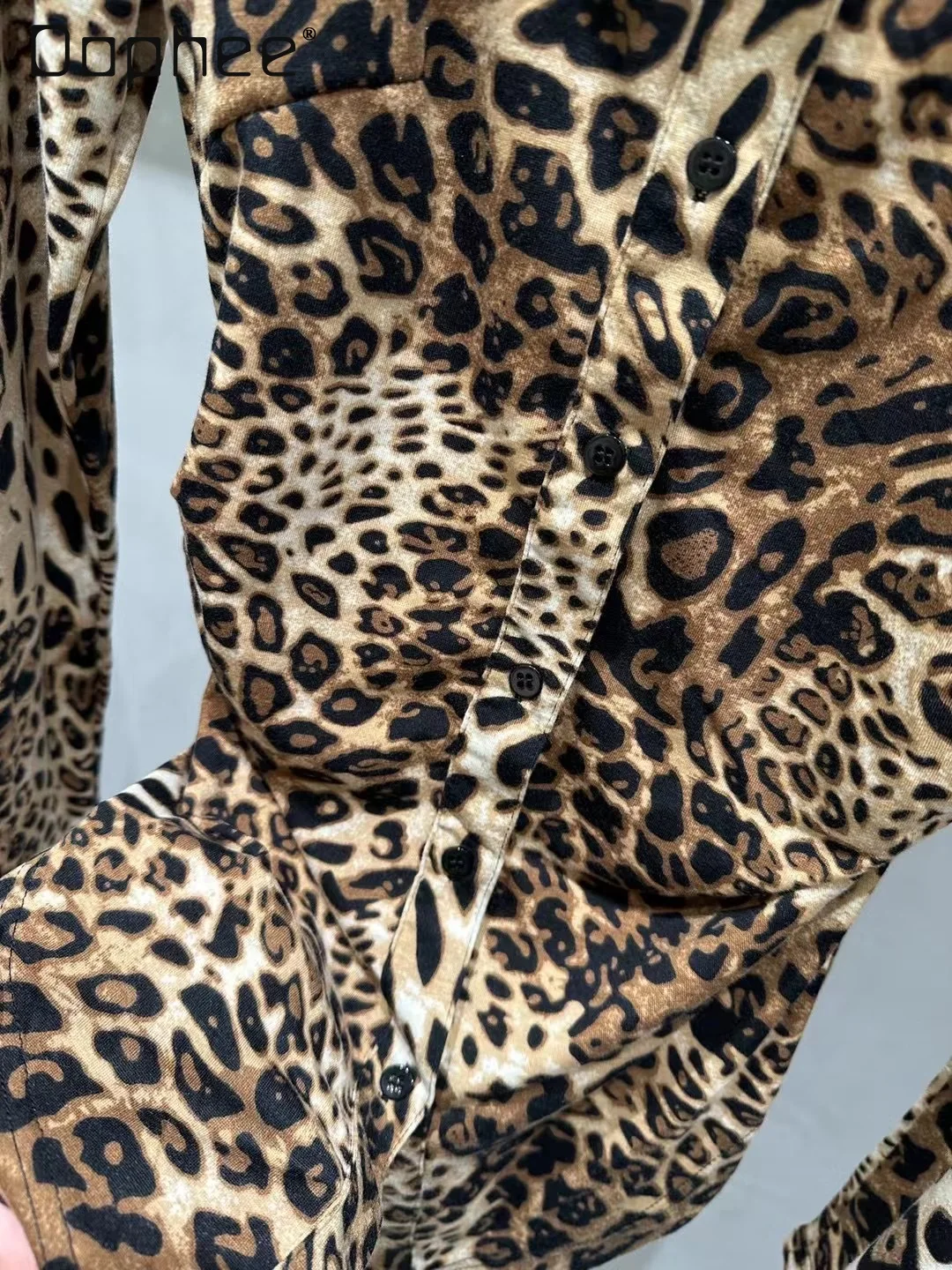 Autunno coreano chic colletto rovesciato monopetto sottile versatile camicia retrò con stampa leopardata camicie da ragazza calda personalità donna