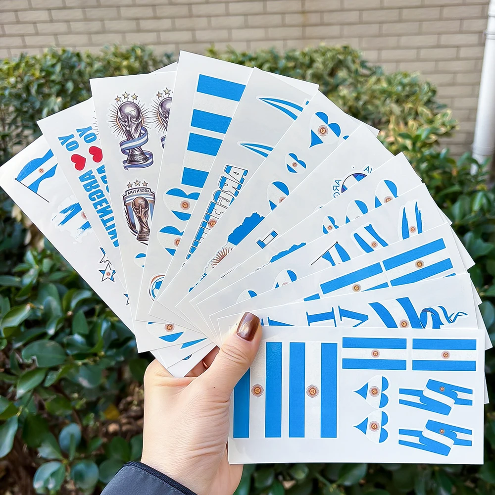 

12 Sheets Flag Heart Temporary Tattoos for Football Soccer Fan Face Body Fake Tattoo Football Matches Waterproof Tattoo Stickers