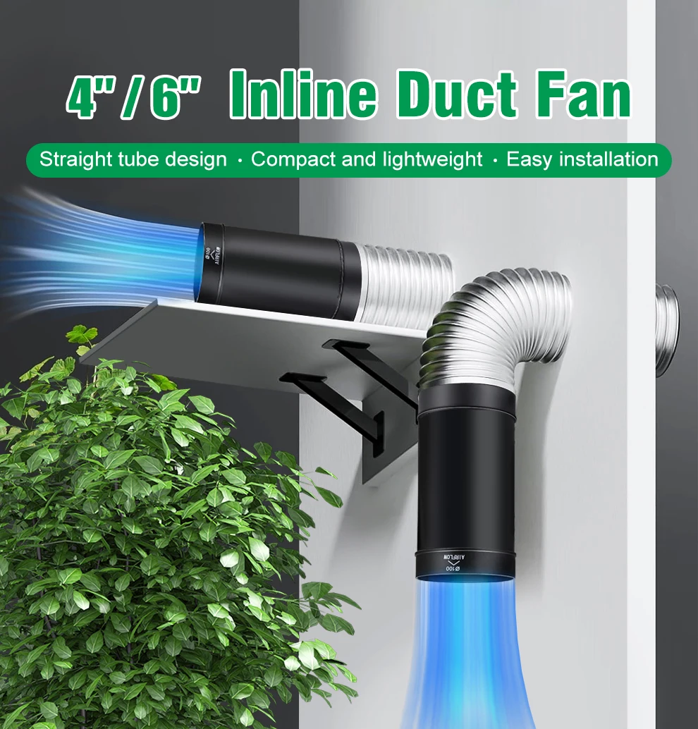 4/6 Zoll Inline-Rohrventilator mit Einstellbarer Geschwindigkeit, Bürstenloser DC-Motor, Lüfter für Gewächshaus, Zelt, Wohnzimmer, Esszimmer, Küche – Detail 1