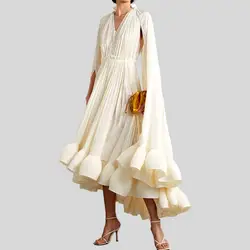 Elegant Party Dresses For Women Dubai Arabian Luxury Nude A Evening Dress Cloak Sleeve Dress Ladies Wedding Party 2024