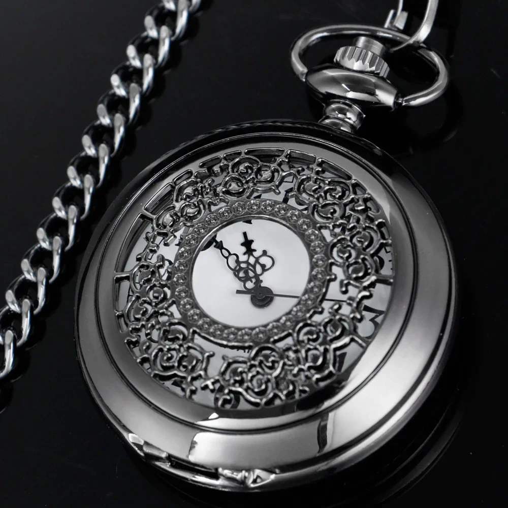 Vintage High Quality Quartz Pocket Watch Necklace Jewelry Black Arabic numeral dial Pendant Chain Clock Gift