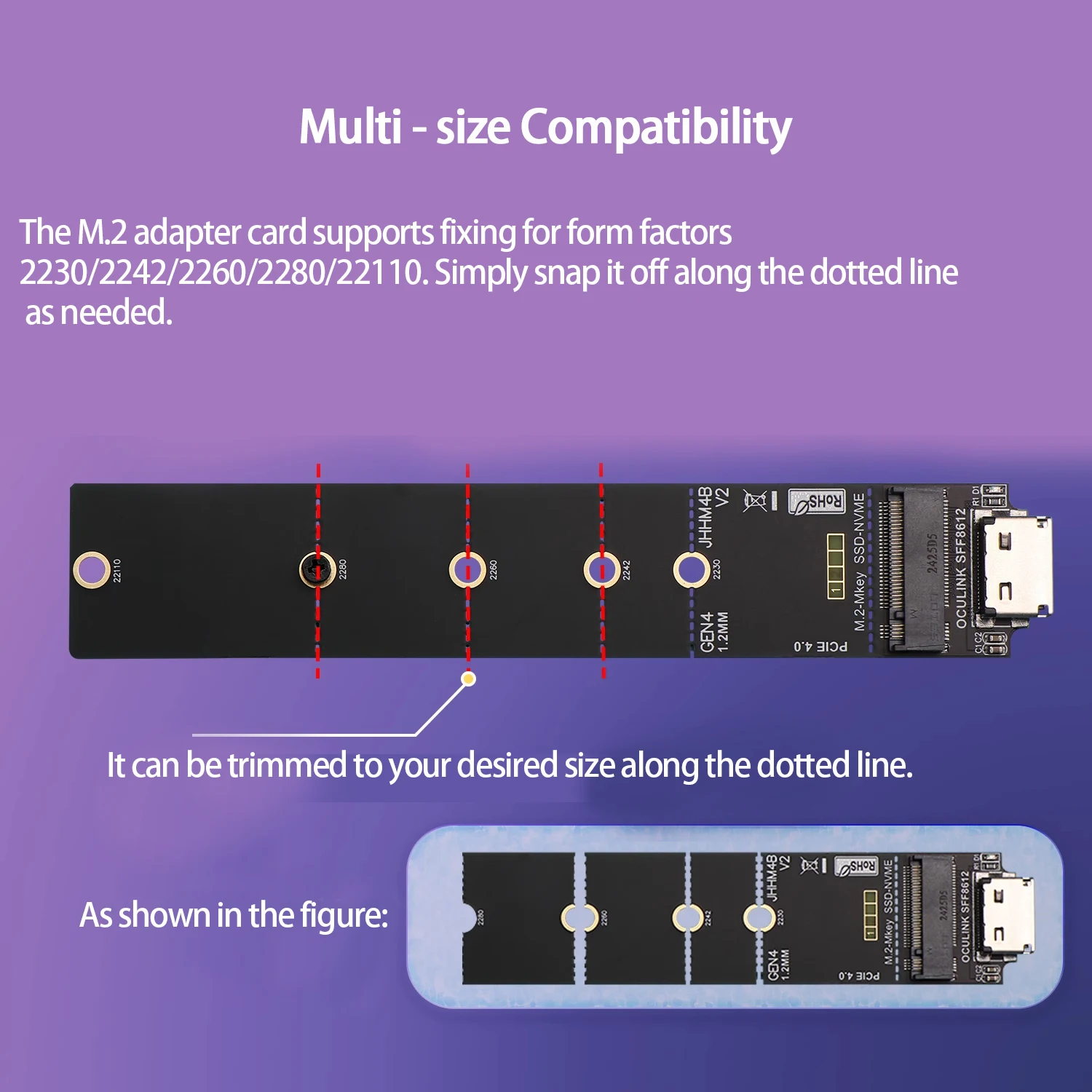 Oculink External M.2 Adapter SFF-8612 To M.2 M-key, for Connected PCIE 4.0 X4 GEN4 SSD Adapter Card High-precision Soldering
