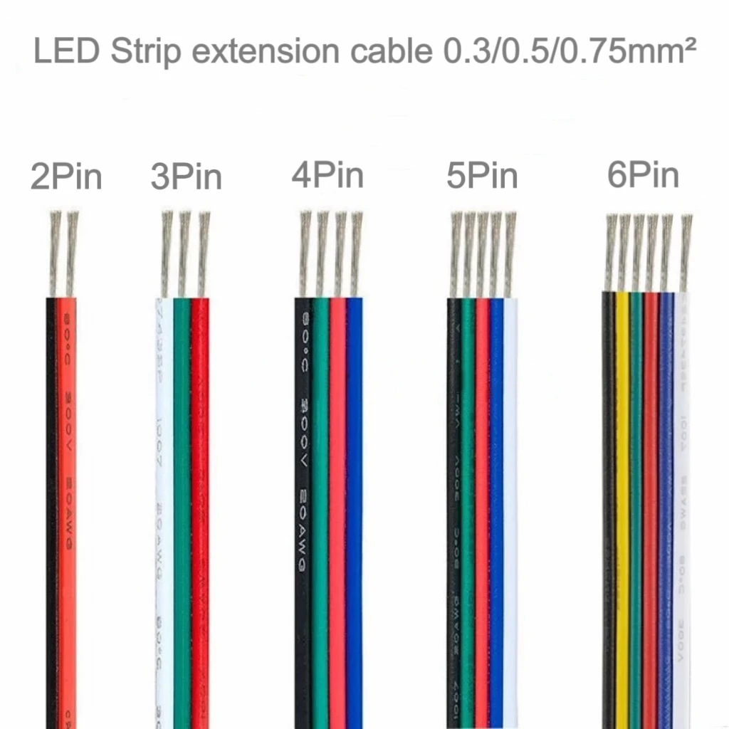 LED strip extension cable 2/3/4/5/6Pin RGB RGBWW CCT Dedicated ribbon cable light wire copper wire 18/20/22AWG 5/10/20meters