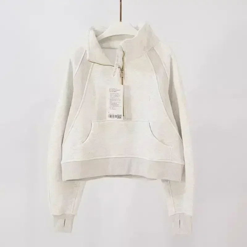 

Lemon Women Scuba Half Zipper High Collar Hoodie Thicken Warm Loose Long Sleeve Hooded Sweatshirts Definition Jackets Yoga Coat