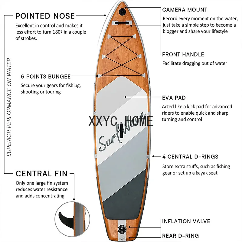 Sup Board Touring Board Non-Slip Inflatable Stand Up Paddle Board Wood Pattern Boat Wakeboard Longboard Suits Surfing