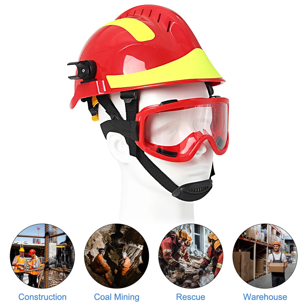 Emergency Rescue Helmet Fire Fighter Reflective Safety Helmets w/ Goggles Flashlight Stand Forest Rescue Construction ABS Helmet