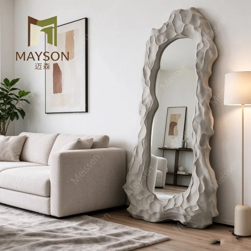 French rock texture special-shaped floor-to-ceiling full-length mirror living room bedroom entrance art soft decorative mirror