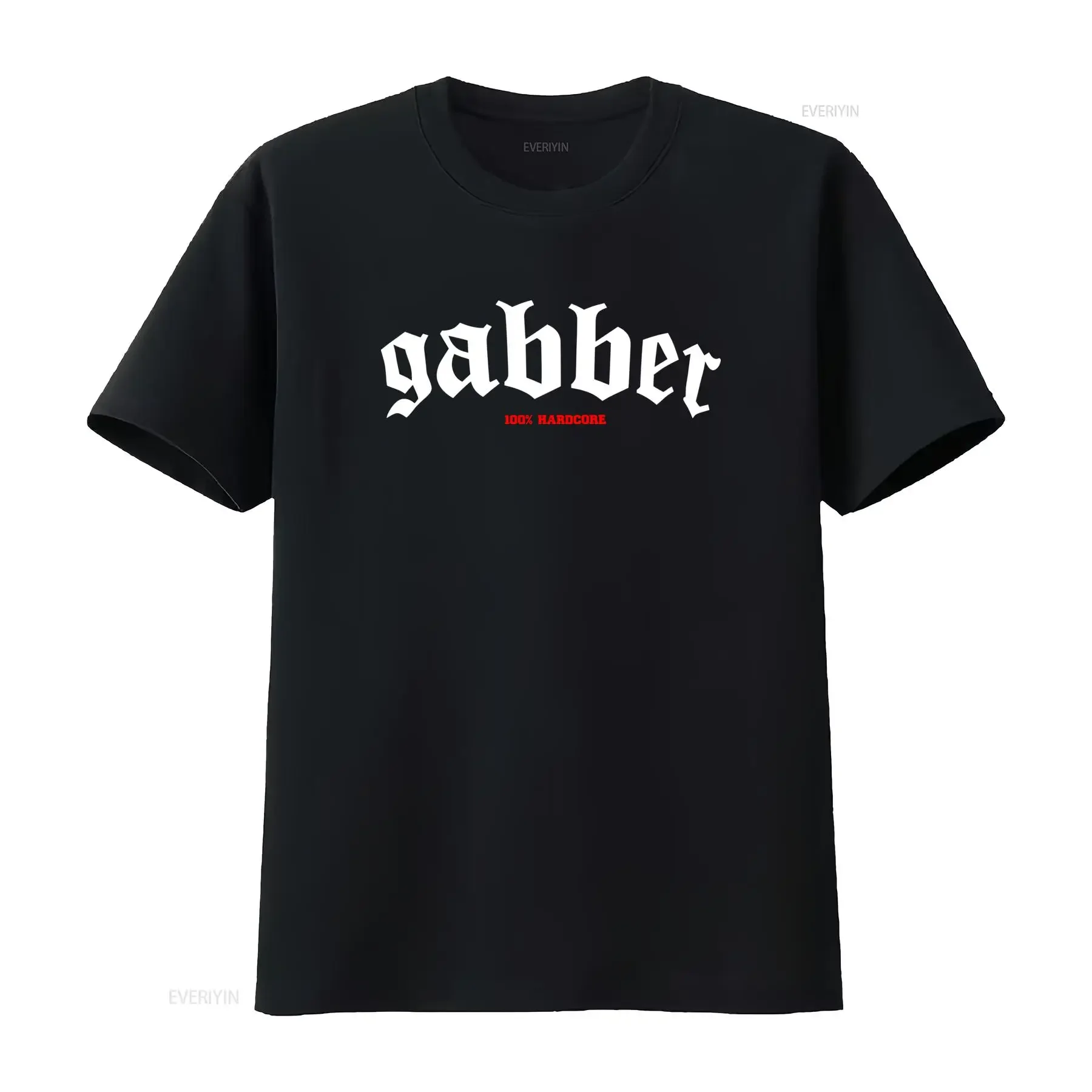 Camiseta Hardcore para Hombres Gabber Negra con Logo Blanco Ropa Urbana Transpirable Cuello Redondo Casual Ajuste vintage