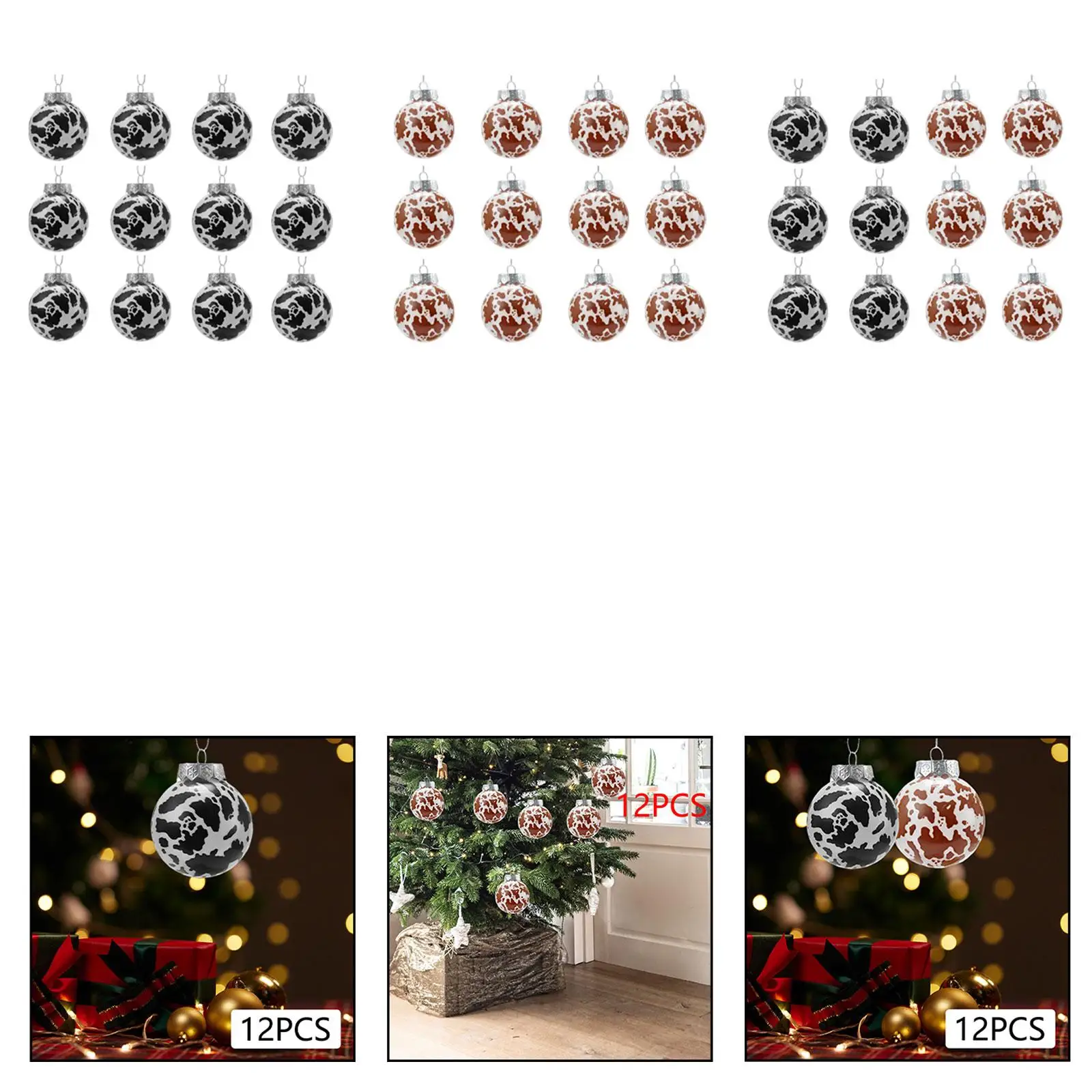 12 قطعة 2.4 بوصة نمط البقرة كرات عيد الميلاد ملحق موضوع غربي