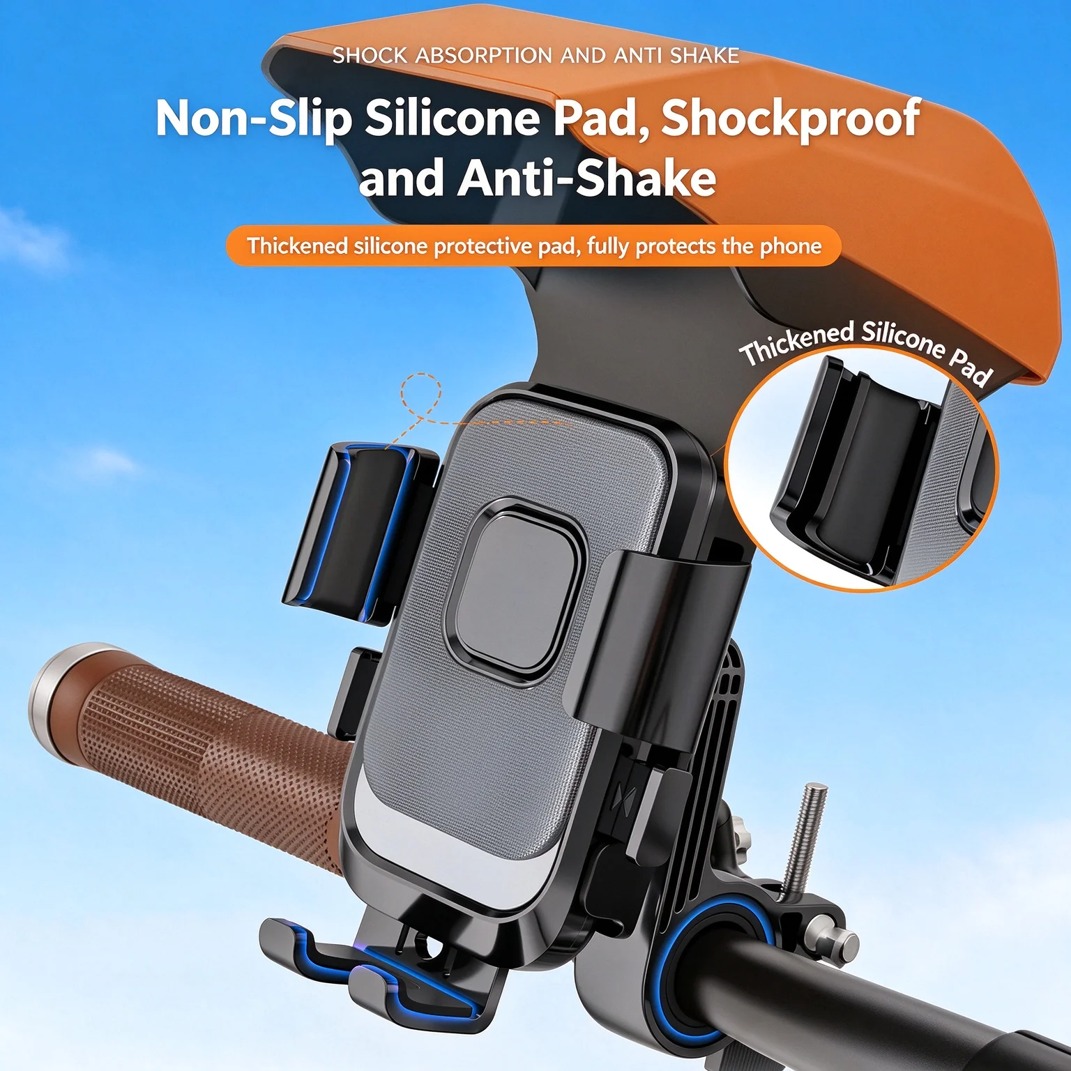 Bike Phone Holder Motorcycle Helmet Sunshade Waterproof Handlebar Mirror Mount 360 Rotation Shockproof Universal 4.7-7.2inch GPS
