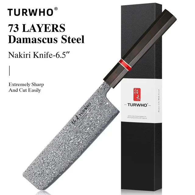 TURWHO 6.5 "japoński nóż Nakiri ręcznie kuty nóż szefa kuchni prawdziwe noże kuchenne ze stali damasceńskiej tasak do mięsa warzywnego narzędzia kuchenne