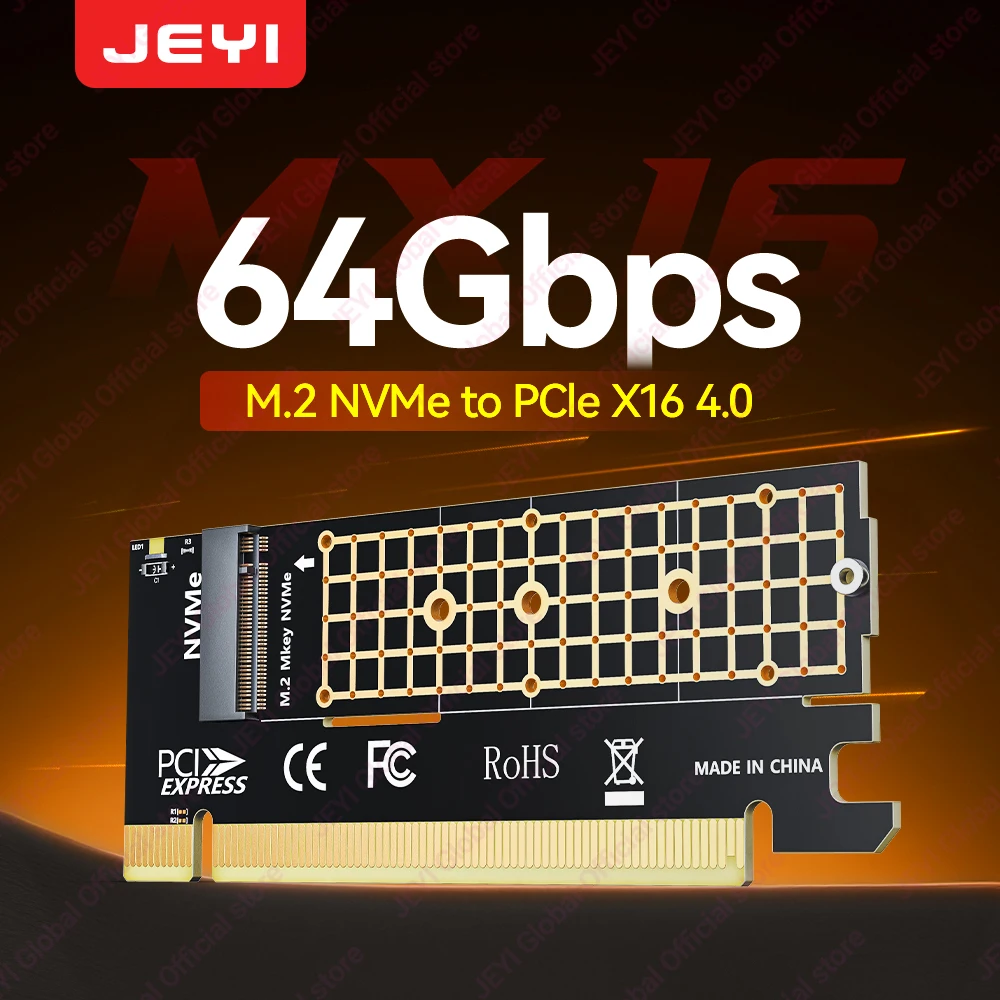 

Карта адаптера JEYI M.2 NVMe — PCIe 4.0 x16, поддерживает твердотельный накопитель емкостью 4 ТБ и скорость 64 Гбит/с, совместим с твердотельными накопителями NVMe 2280/2260/2242/2230