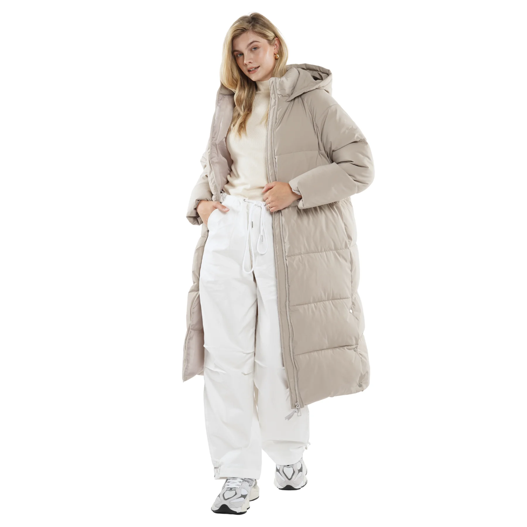 Piumino Extra lungo da donna cappotto invernale con cappuccio e Zip doppia aperta antispruzzo idrorepellente antivento antimacchia