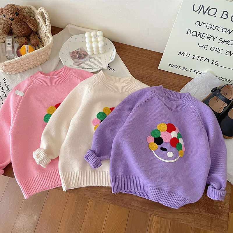 

Korean Children's Spring Autumn Cute Colorful Clothes Pullover Knit Versatile Sweaters Casual Clothes Girls From 3 To 8 Years