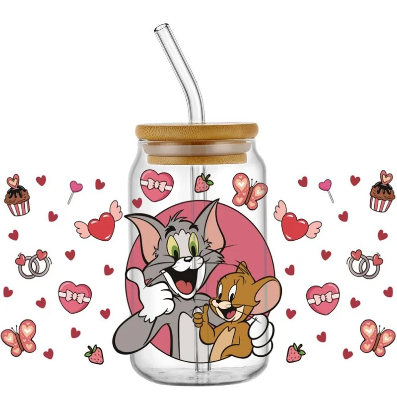 Cartoon Cat Tom 3D UV DTF Cup Wrap for 16oz Libbey DIY Cartoon Washable Transfers Sticker