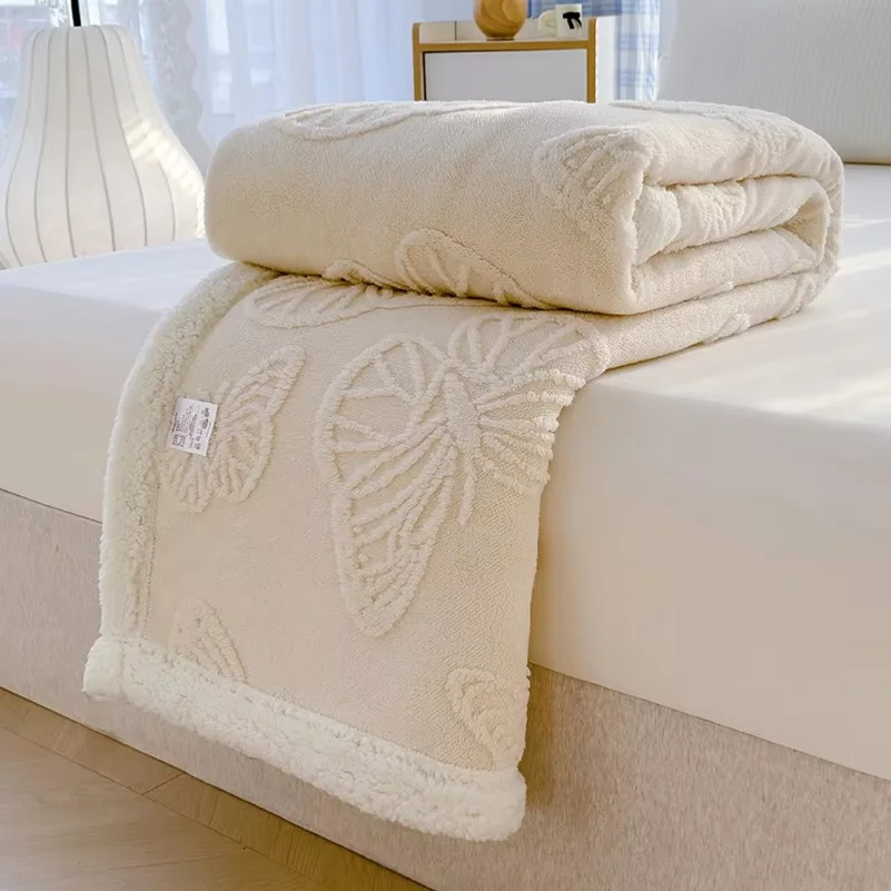 Butterfly Jacquard Taf Fleece Blanket with Exquisite 3D Butterfly Thick Warm Faux Lambswool Spring Autumn Blankets for Bed Sofa