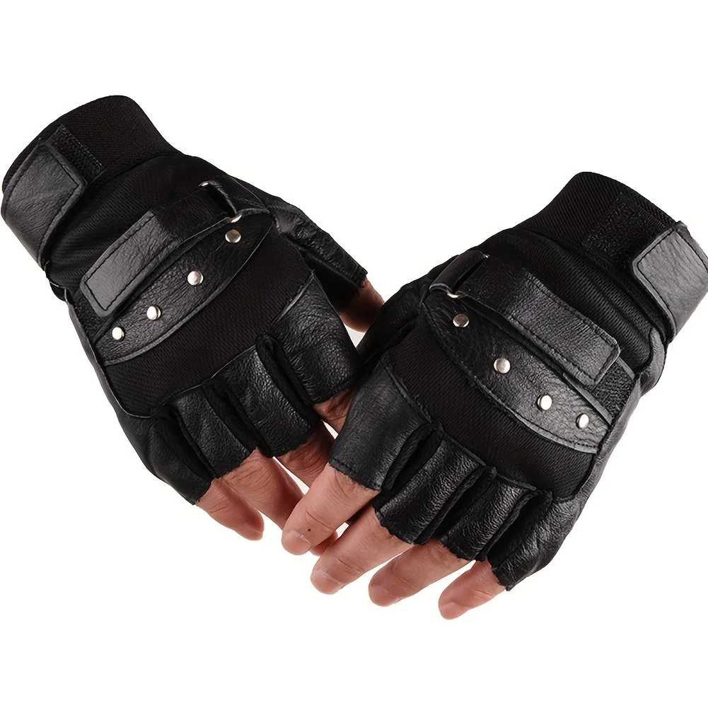 Men Genuine Leather Gloves Half Finger Glove, Unisex Adult Mittens Fingerless Gloves