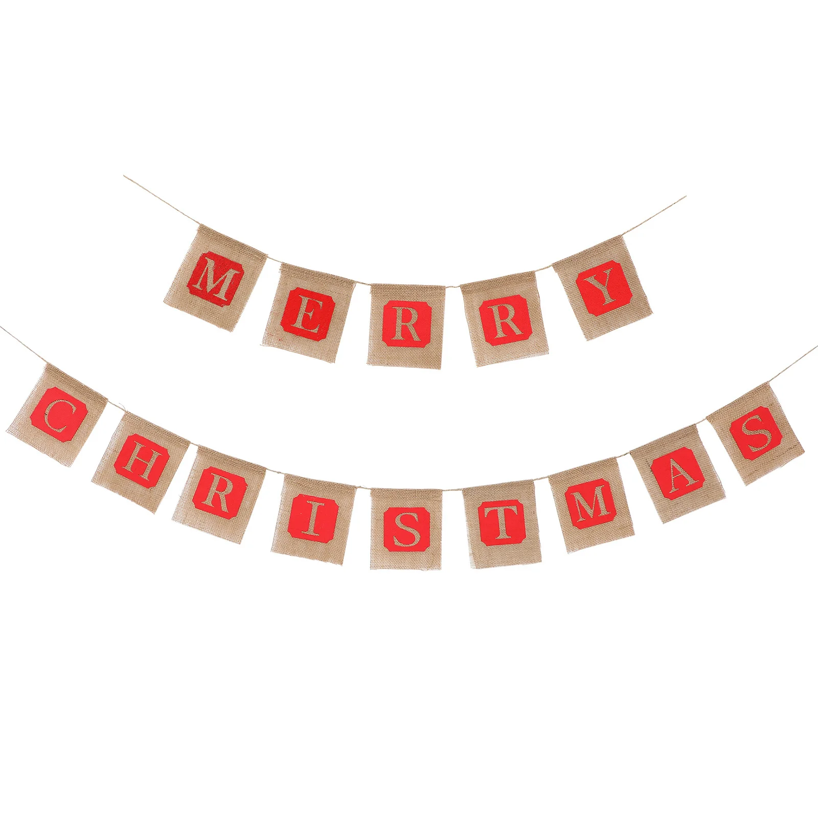 14枚のフラッグ メリークリスマス ジュートバナー 12x14cm レッドブラウン バーラップガーランド ホリデーデコレーション バーラップバナーガーランド