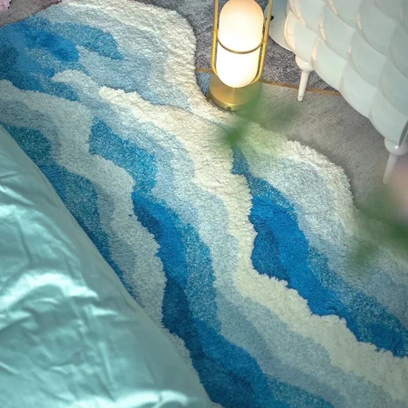 VIKAMA Wave Ins Bedroom Bed Rug Bay Window Sofa Tea Table Blanket Advanced Living Room Non-Slip Cushion Home Decoration