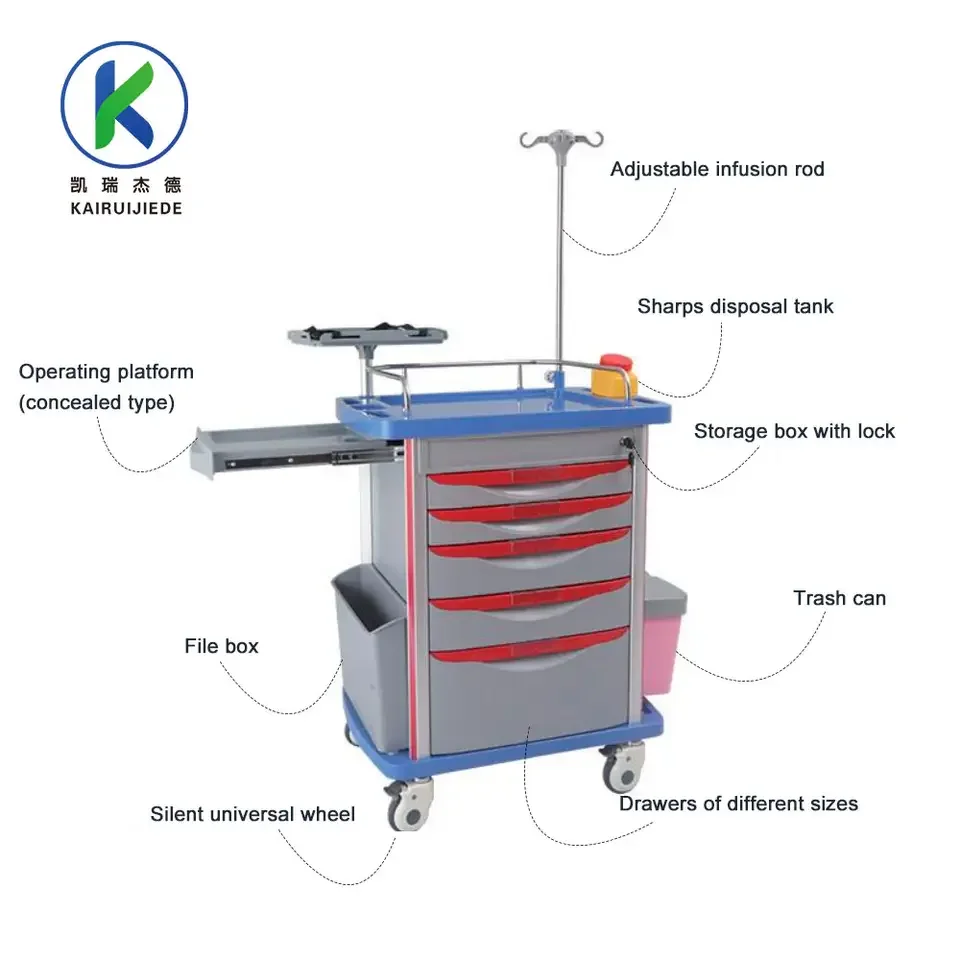 Hebei Jiede medical cart ABS emergency trolley car movable with good quality