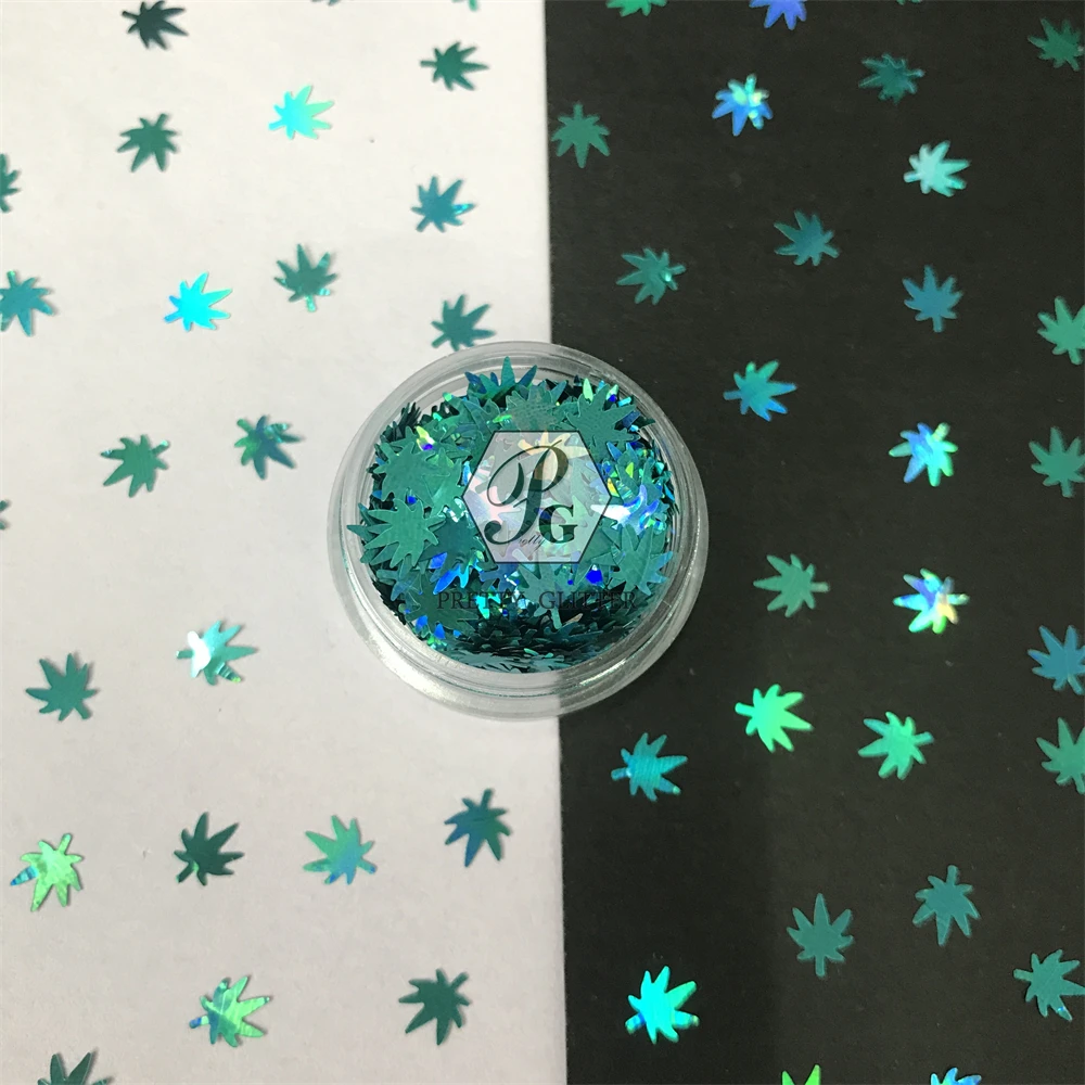 PrettyG Bulk 6mm Autumn Leaves Shape Green Leaf Glitter Sequins Neon Leaves Glitter Flakes For Resin Nail Art DIY Decoration