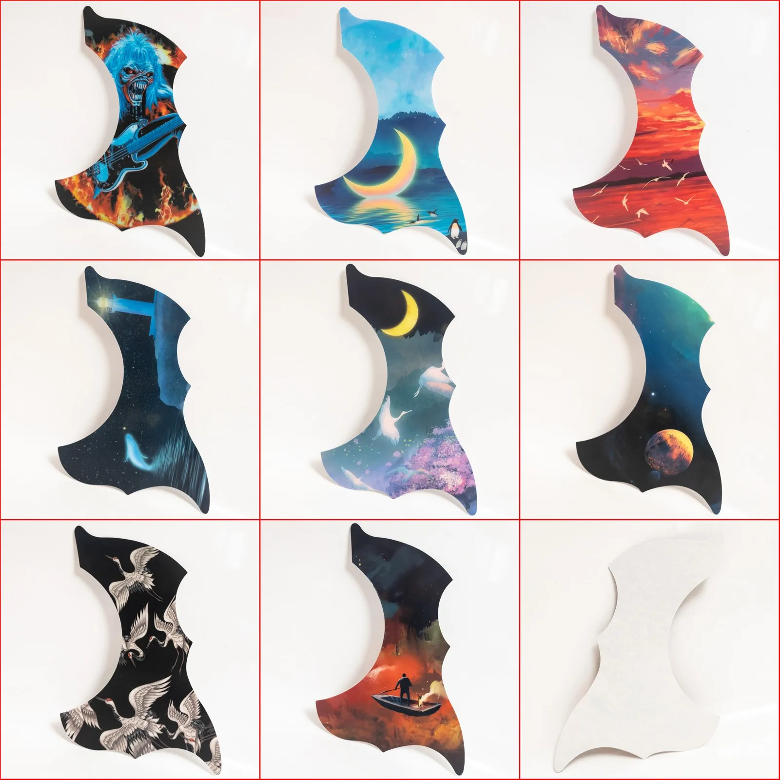 2Pcs Thin Color Printed Acoustic Guitar Pickguards Self-Adhesive Scratch Plates for FG Style Acoustic Guitar Parts