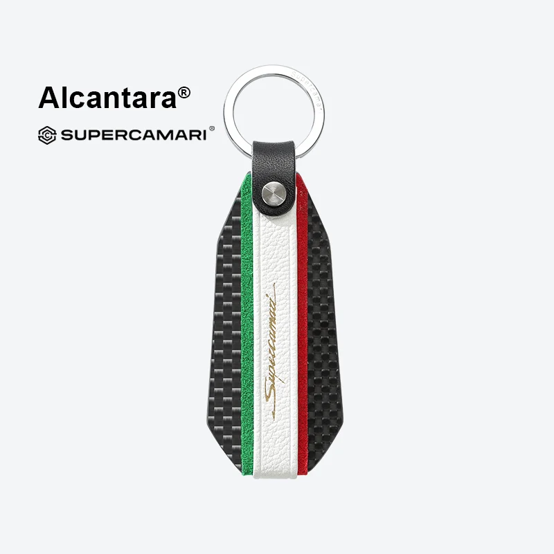 Carbon Fiber Nappa Leather Car Keychain, Luxury Key Ring Pendant Compatible with BMW Porsche Mercedes