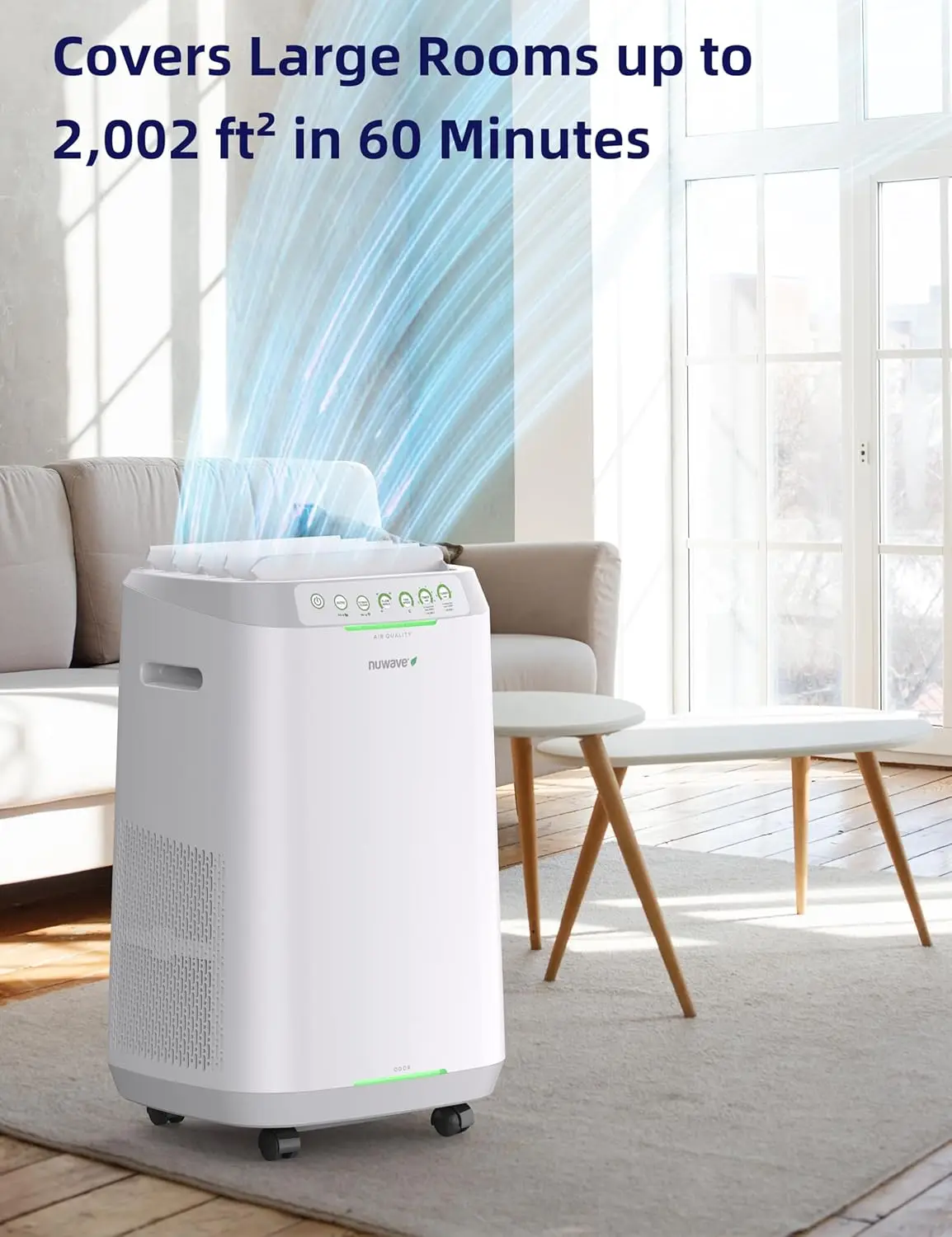 Smart Air Purifier, Large Area up to 2,002 Sq Ft, Dual 4-Stage Air Filtration, Adjustable 30°, 60°, 90° Vent