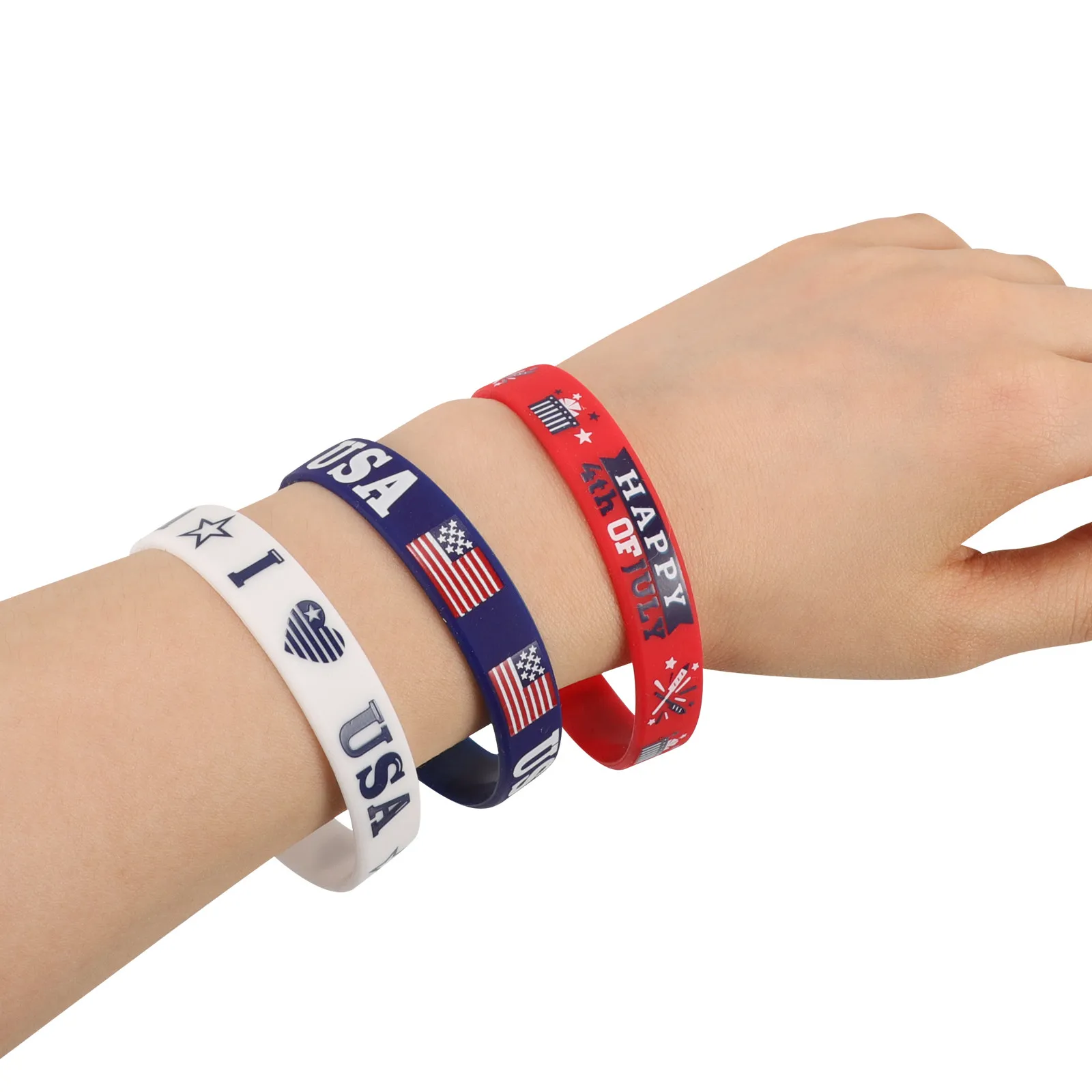 12 Pack Silicone Wristbands Patriotic Sports Bracelets Halloween Christmas New Year Party Favors